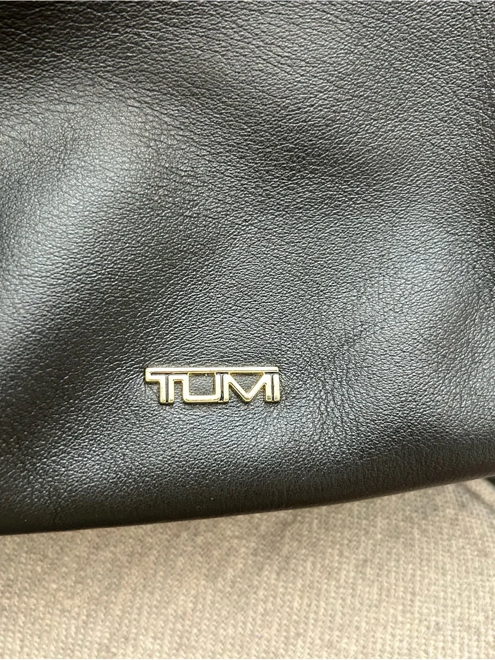 Tumi Black Leather Interior ID Patch with Gold Logo